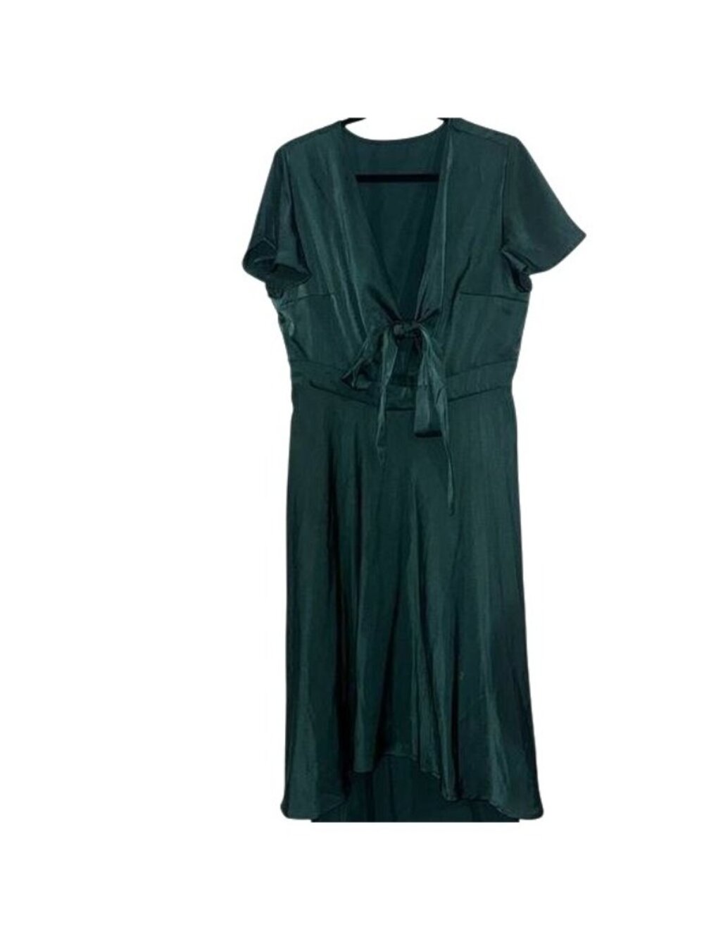 Womens Elegant Green Midi Dress XL Polyester Spandex Short Sleeve - Picture 2 of 11
